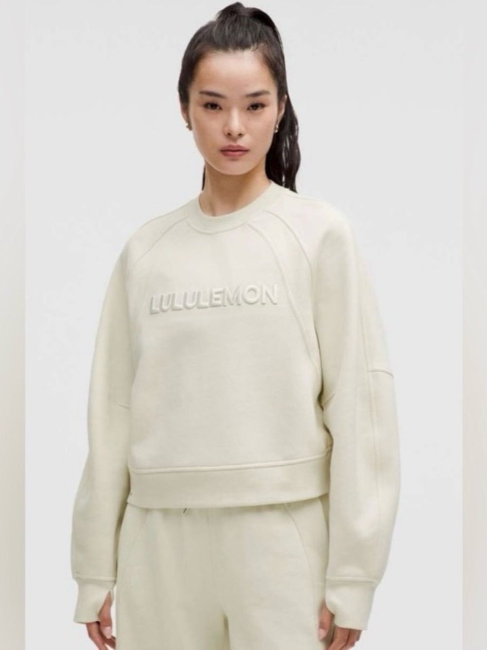 lululemon athletica Cream Embossed Logo Crew Sweatshirt